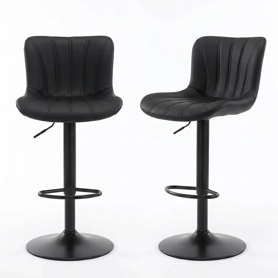Classic BarStools Set of 2, Faux Leather Kitchen Chair(Black)