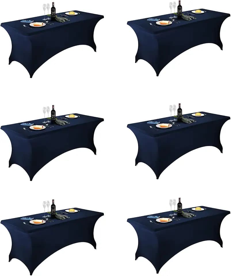FORLIFE 6Pack Spandex Table Covers 6ft,Fitted Tablecloth for 6ft Rectangular Tables, Stretch Patio Table Covers, Universal Spandex Table Cover for Wedding, Banquet, Party - Navy