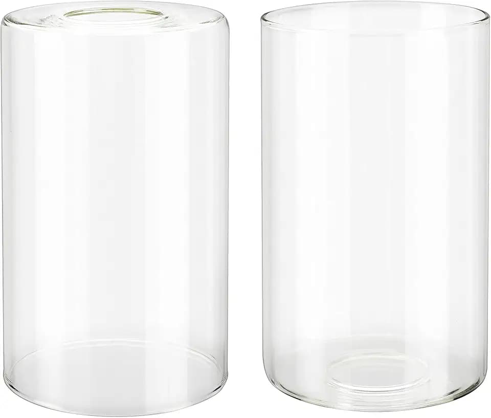 Aspen Creative 23611-02, Clear Cylinder Glass Shade, 4" Dia x 6-1/2" H/Center Hole:42mm, Set of 2