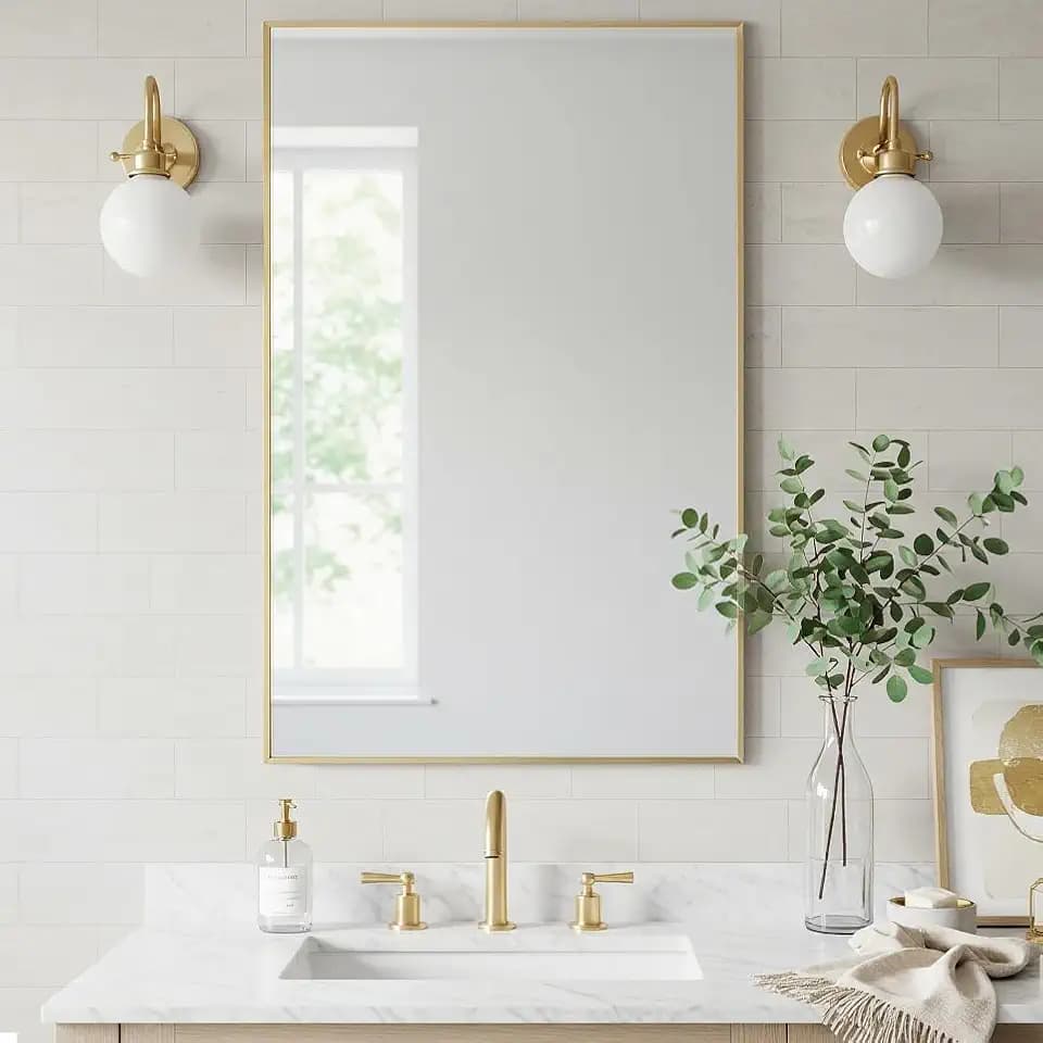 LEDLUX 26x40 Inch Gold Bathroom Mirror - Copper-Free Mirror, Aluminum Alloy Frame Vanity Rectangle Wall Mounted Modern Mirror for Bedroom/Living Room/Porch Horizontal or Vertical