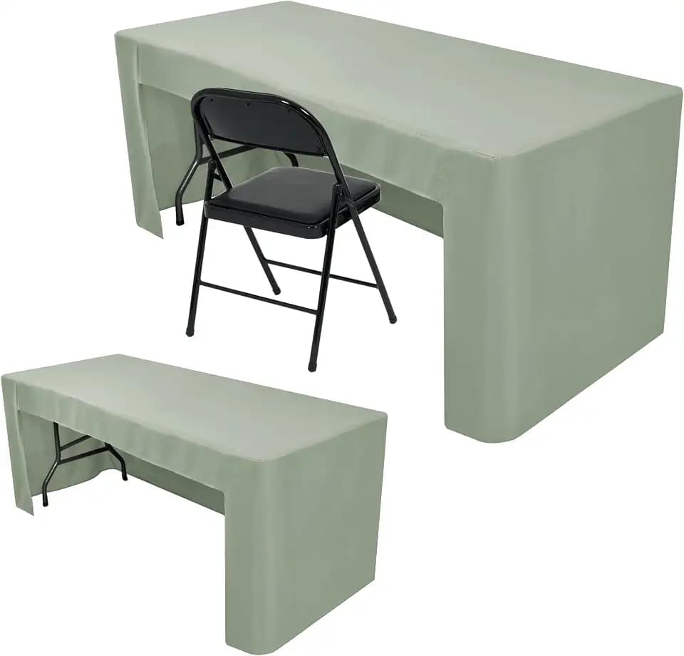 Open Back Fitted Table Cloths For 4 Foot Rectangle Tables Sage Green 2 Pcs