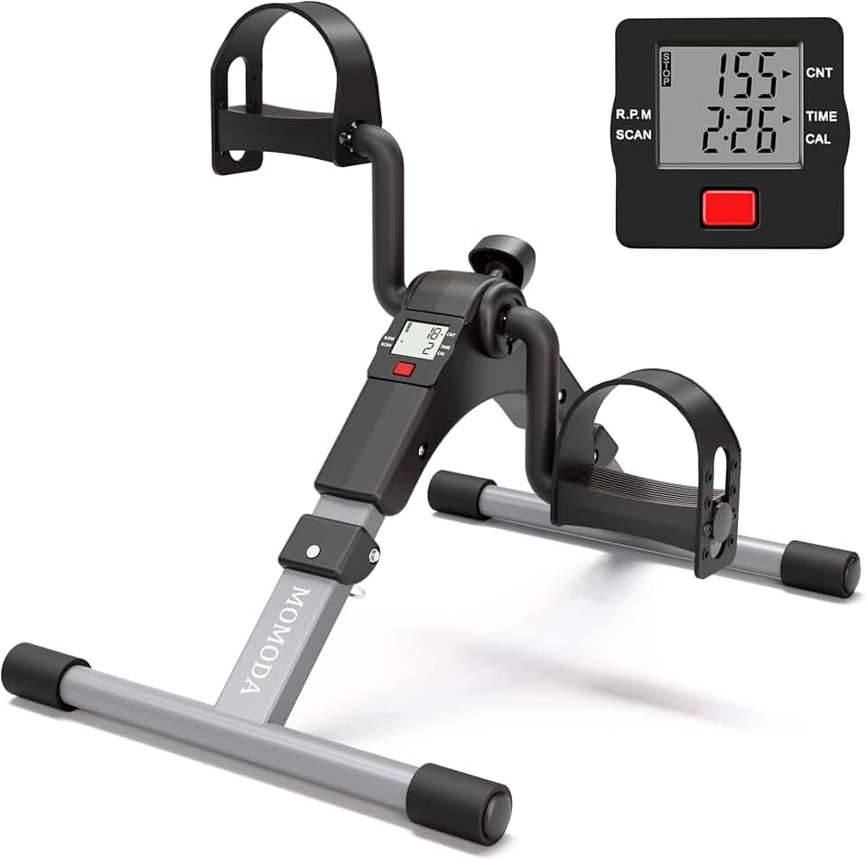 Pedal Exerciser Desk Exercise Bike Leg and Arm Exercise Bike with LCD Monitor Foldable and Portable(Black/Grey)