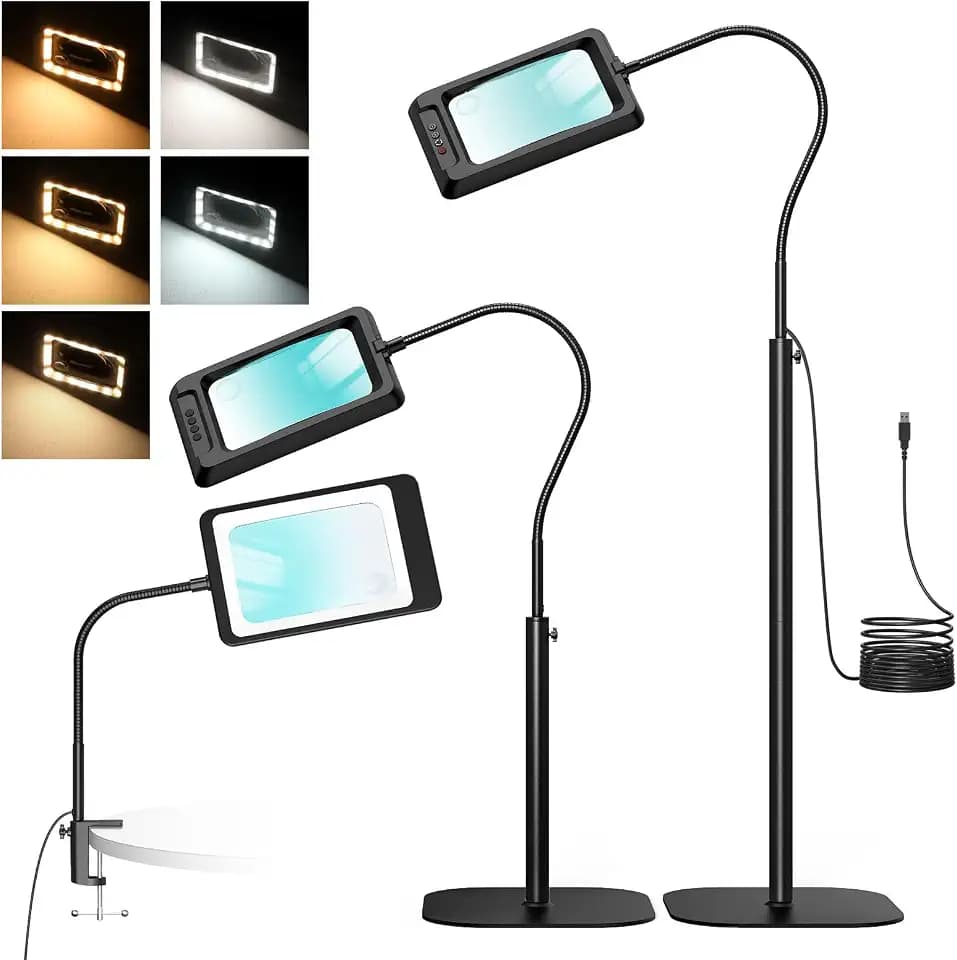 MoKo 10X Floor Magnifying Glass with Light and Stand, Real Glass Lens
