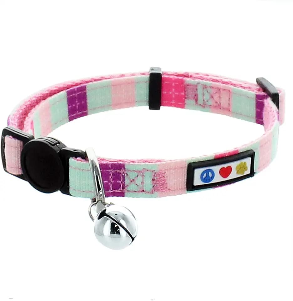 Pawtitas Mehrfarbiges Haustier- und Katzenhalsband mit Sicherheitsschnalle and Abnehmbarer Glocke Katzenhalsband Kätzchenhalsband Blaugrün/Rosa/Lila Katzenhalsband
