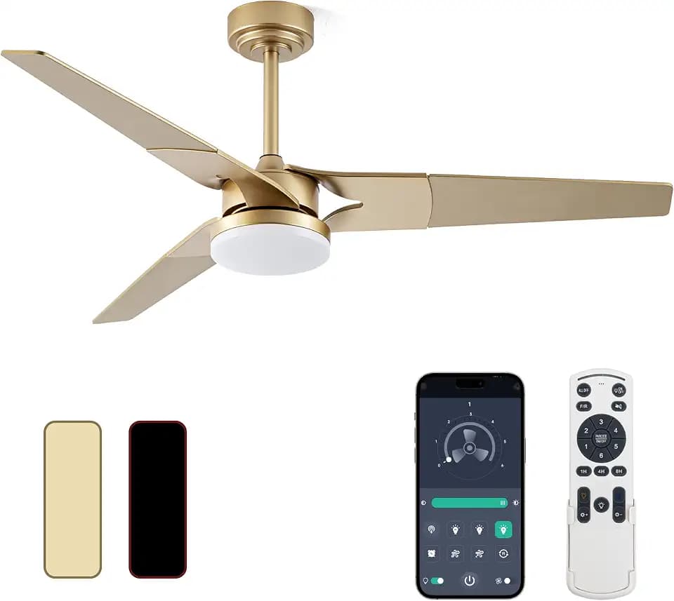 Gold Ceiling Fan with Lights and Remote, 52 In