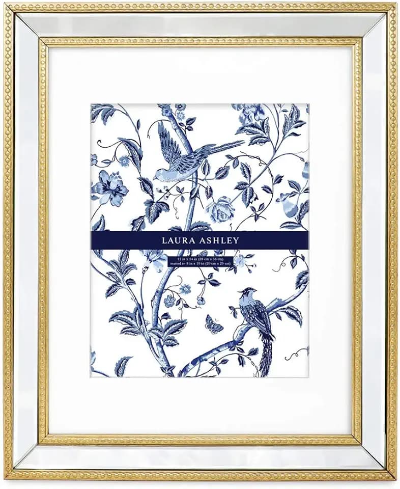 Laura Ashley Picture Frame, 11x14 inches, Gold, Beaded Mirrored Design, Wall Mount
