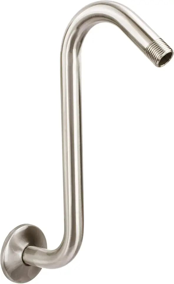 Shower Head Extension Arm with Flange,10.5 Inch High-Rise Curved S Shaped Design, Stainless Steel, Standard 1/2" Connection, Brushed Nickel Finish