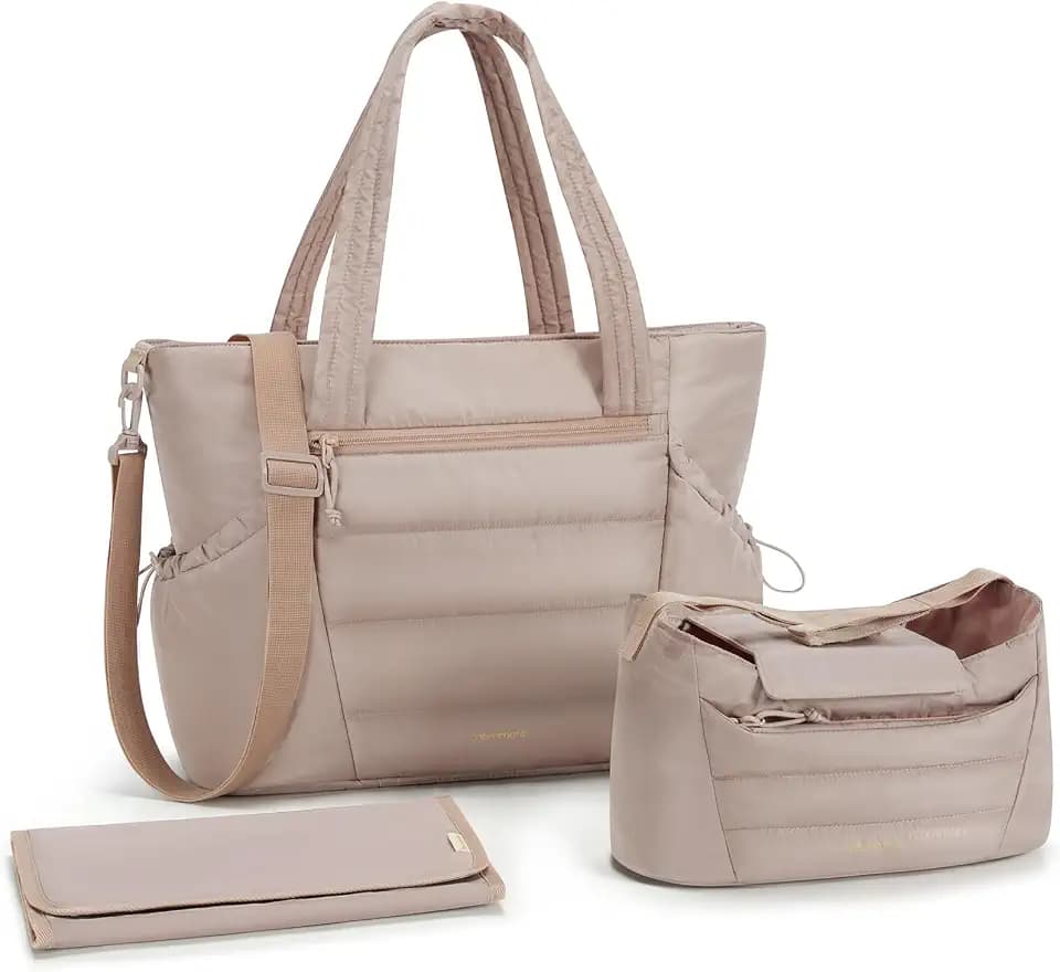 mommore Diaper Bag Tote with Stroller Organizer, Puffy Travel Baby Tote