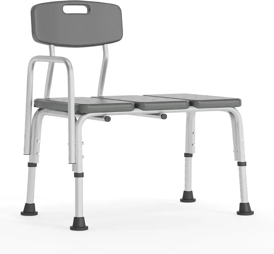 Flash Furniture HERCULES Series 300 Lb. Capacity Adjustable Gray Bath & Shower Transfer Bench with Back and Side Arm