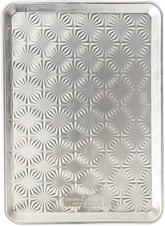 Nordic Ware Embossed Naturals Vintage Starburst, Natural Uncoated Aluminum with Reinforced Steel Rim Prevents Warping, Half Sheet