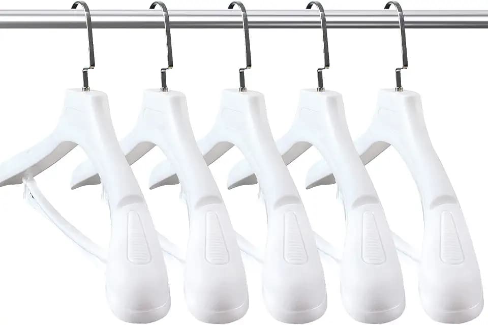 DEDU Suit Hangers for Men 15 Pack Width 17.1", White Coat Hangers no Shoulder Bump Non Slip for Thick Sweaters, Plastic Extra Wide Shoulder with Pants Bar & Metal Hook