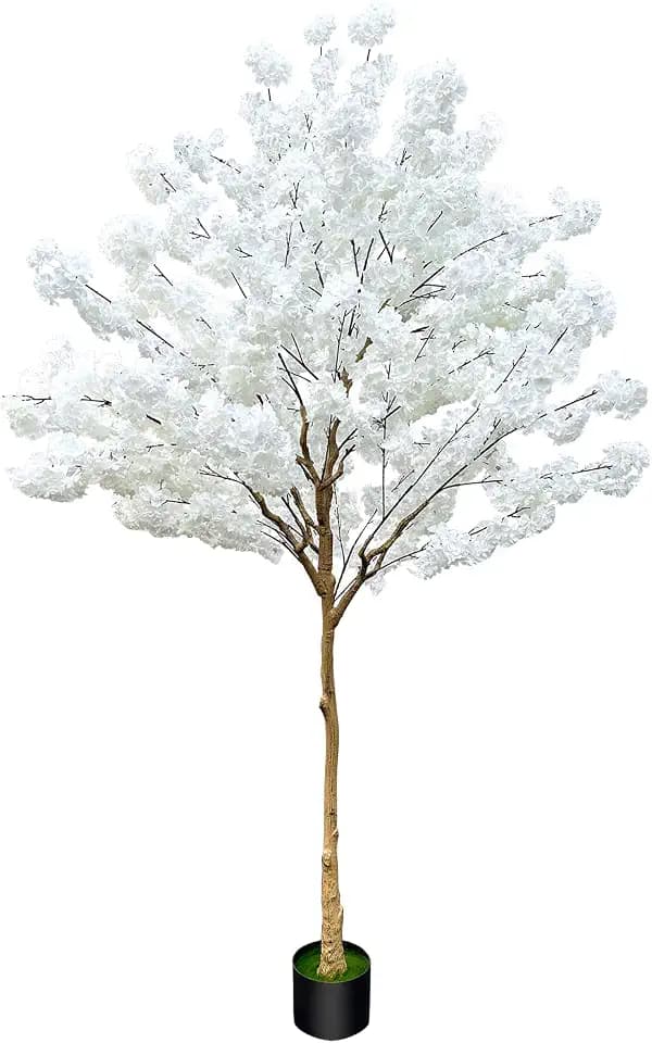 Artificial Cherry Blossom Tree 8.5ft, White, Fake Cherry Tree for Wedding, Home, Office, Living Room, Indoor/Outdoor Decor
