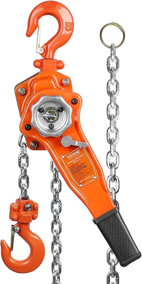 VEVOR Manual Lever Chain Hoist, 3/4 Ton 1650 lbs Capacity 10 FT Come Along, G80 Galvanized Carbon Steel with Weston Double-Pawl Brake, Auto Chain Leading & 360° Rotation Hook, for Garage Factory Dock