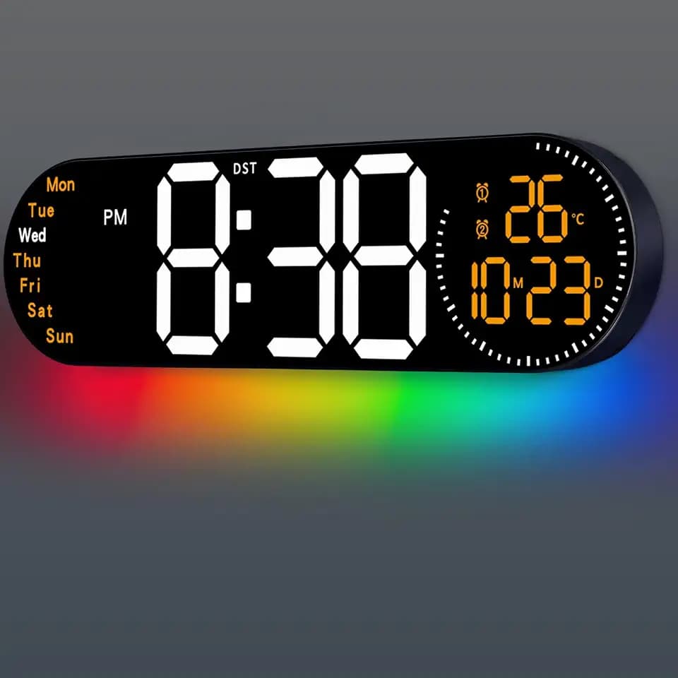 17.2 Inch Large Digital Wall Clock with 9 Color Changing,Orange