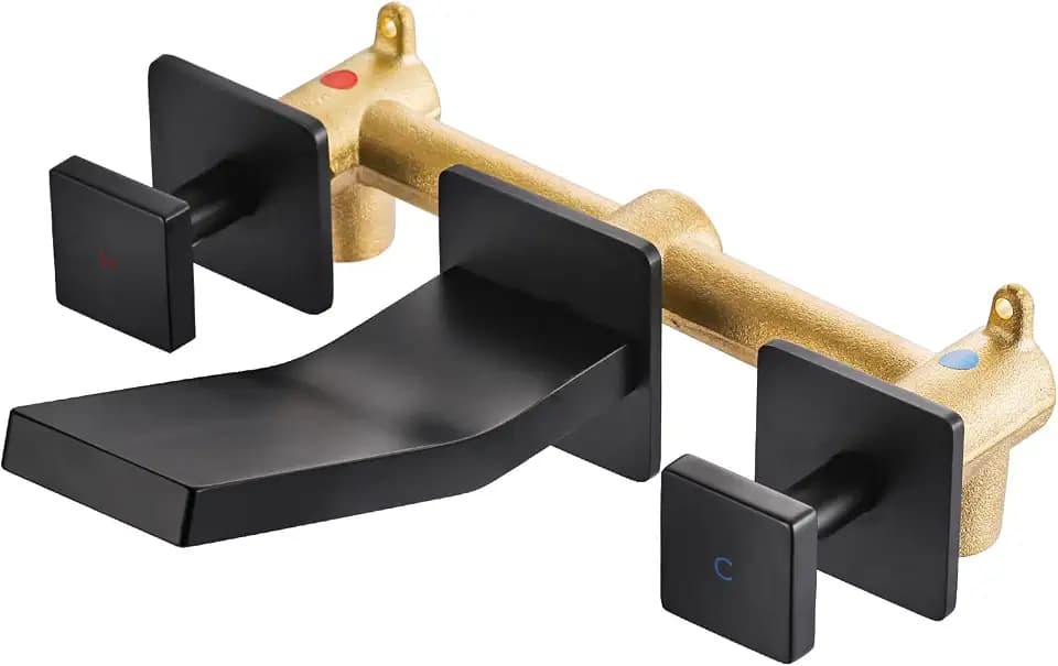 ARCORA Wall Mount Bathroom Faucet: Matte Black Dual Handle Wall Mount Waterfall Vessel Sink Faucet Brass Rough-in Valve Included