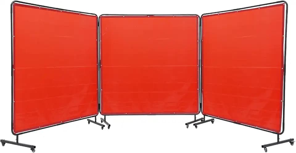 VEVOR 3-Panel-Schweißvorhang 1,8 x 1,8 m Schweißschutzvorhang aus Flammhemmendem Vinyl Schweißschutzwand mit 12 Schwenkrädern und einem 6-stufigen UV-Schutz Schweißerdecke Schweißschutz Rot