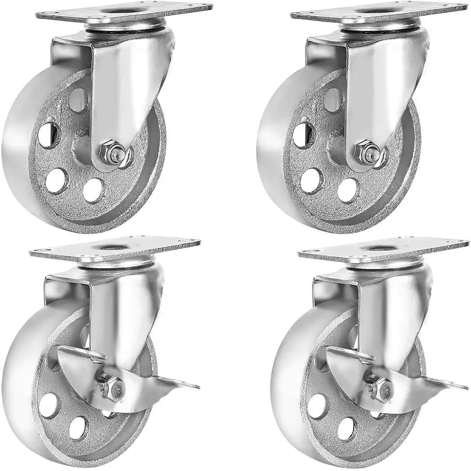 4" Steel Plate Caster Wheels, Set of 4, 2-Lock/2-Free