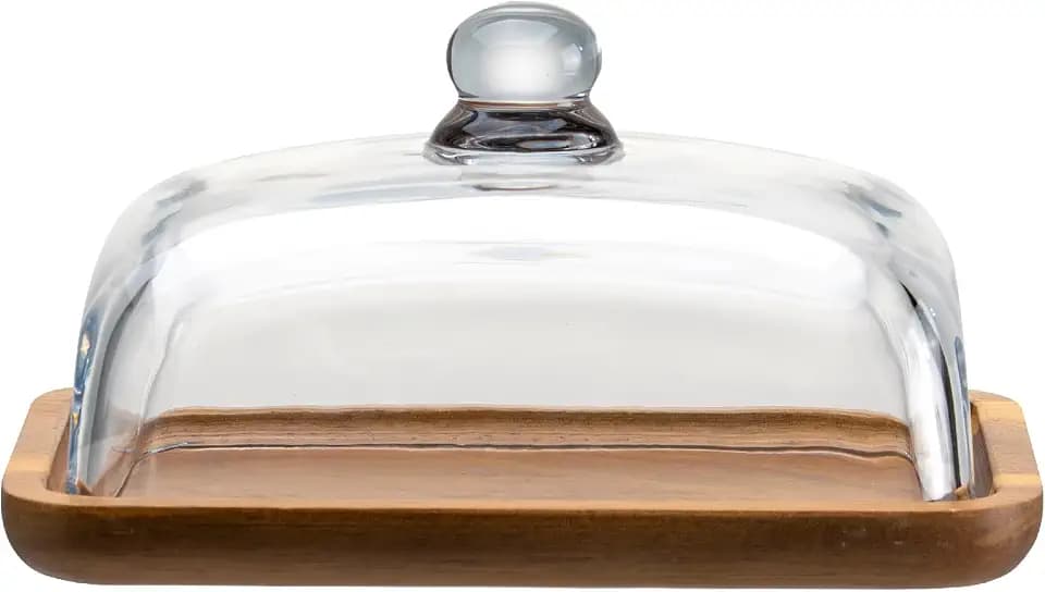 Butter Dish with Lid, Clear Glass Domed Cheese Dish with Handle
