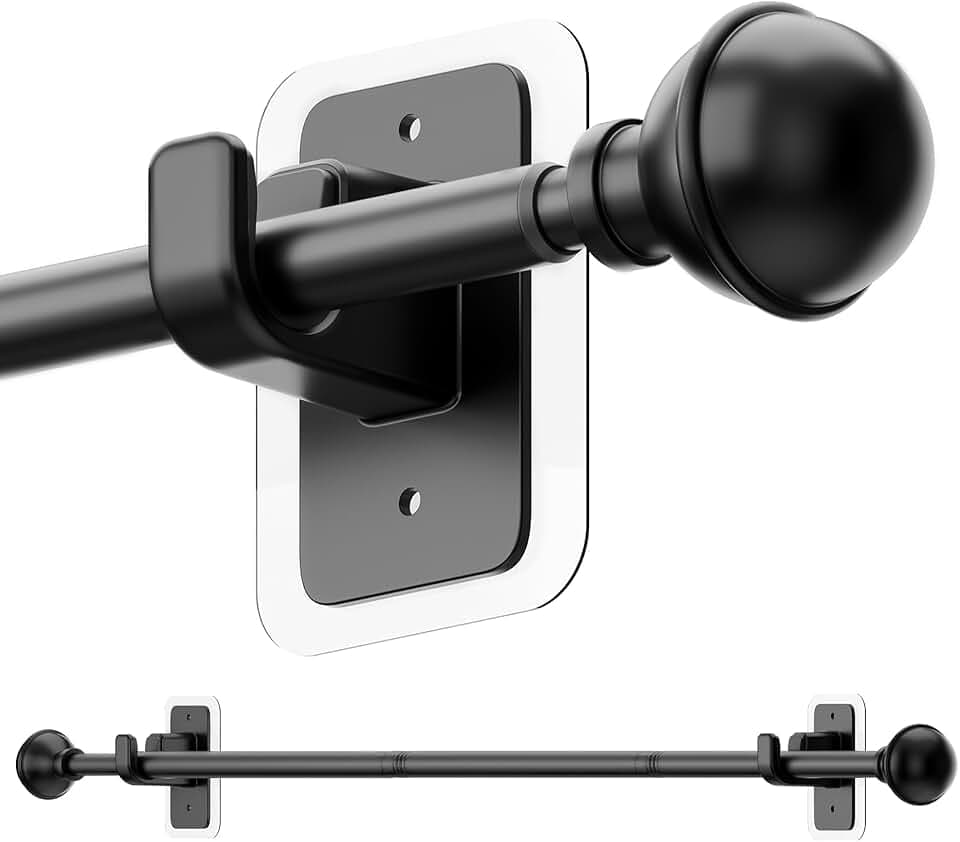 ENJOYBASICS Curtain Rods No Drilling for Renter, 28-60" Adjustable, Black