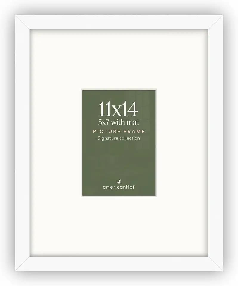 Americanflat 11x14 Picture Frame - Matted to 5x7 - Engineered Wood - White