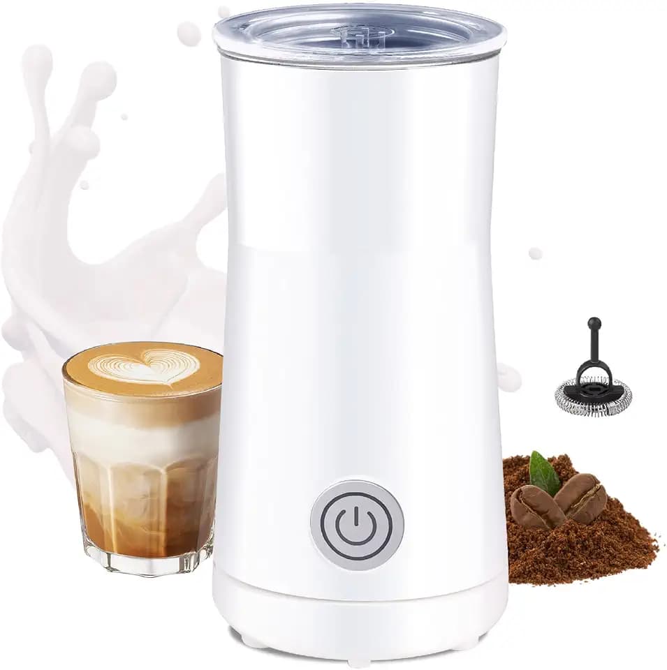 Huogary Milk Frother Simple Milk Frother and Steamer 2-in-1 Milk Steamer with Hot Milk Foam and Hot Milk for Latte, Macchiato, Cappuccinos, White (Medium)