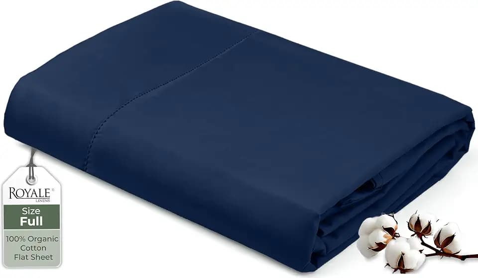 Royale Linens 100% Organic Cotton Full Flat Sheet Only - Super Soft - Percale Top Sheets - Full Flat Sheet Sold Separately - Breathable, Cool & Crisp Navy Sheets Only (81" x 96", Navy)