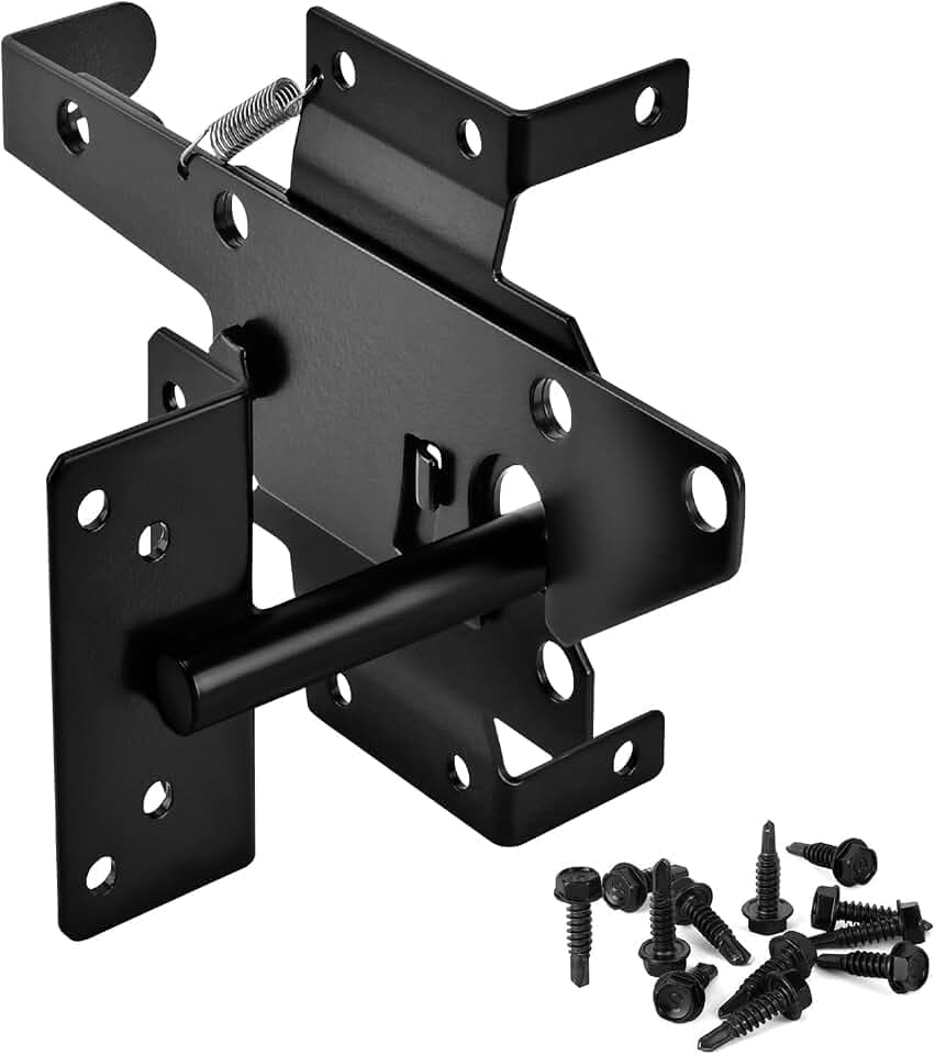 Self-Locking Gate Latch Heavy Duty for Wooden Fence, Post Mount Automatic, Spring Gate Lock Gravity Door Latch Hardware for Wooden/Vinyl Fence, Safety Pool, Yard, Garden
