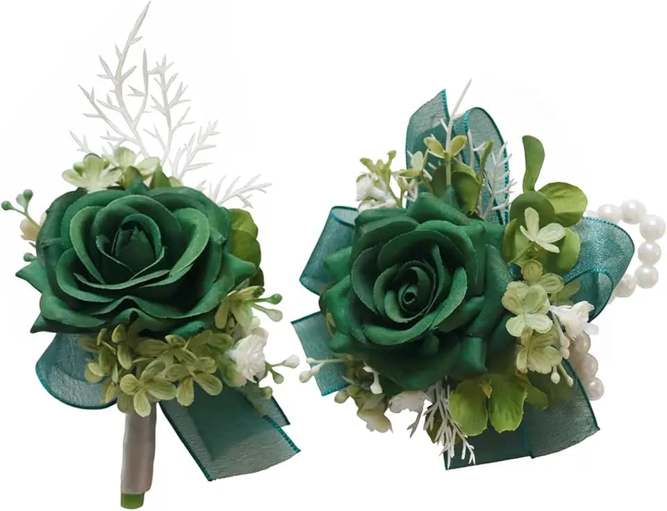 MAFELOE Corsage and Boutonniere Set, Dark Green, 2 Pieces (J-Z1)