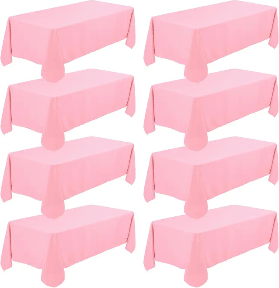 Fivenl 8 Pack Premium Pink Tablecloth 60 x 126 Inch, Rectangle Table Clothes for 8 Foot Rectangle Tables Washable Polyester Fabric Table Covers for Wedding Party Reception Banquet Buffet