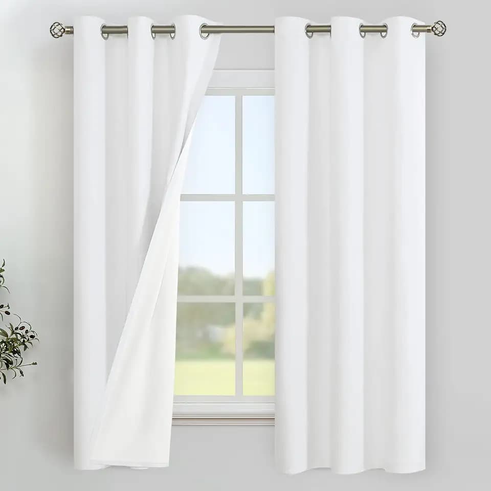 YoungsTex White Linen 100% Blackout Curtains for Bedroom 63 Inch Length, Thermal Insulated Drapes with Grommet Full Room Darkening for Living Room Window, 2 Panels, 38 X 63 Inch