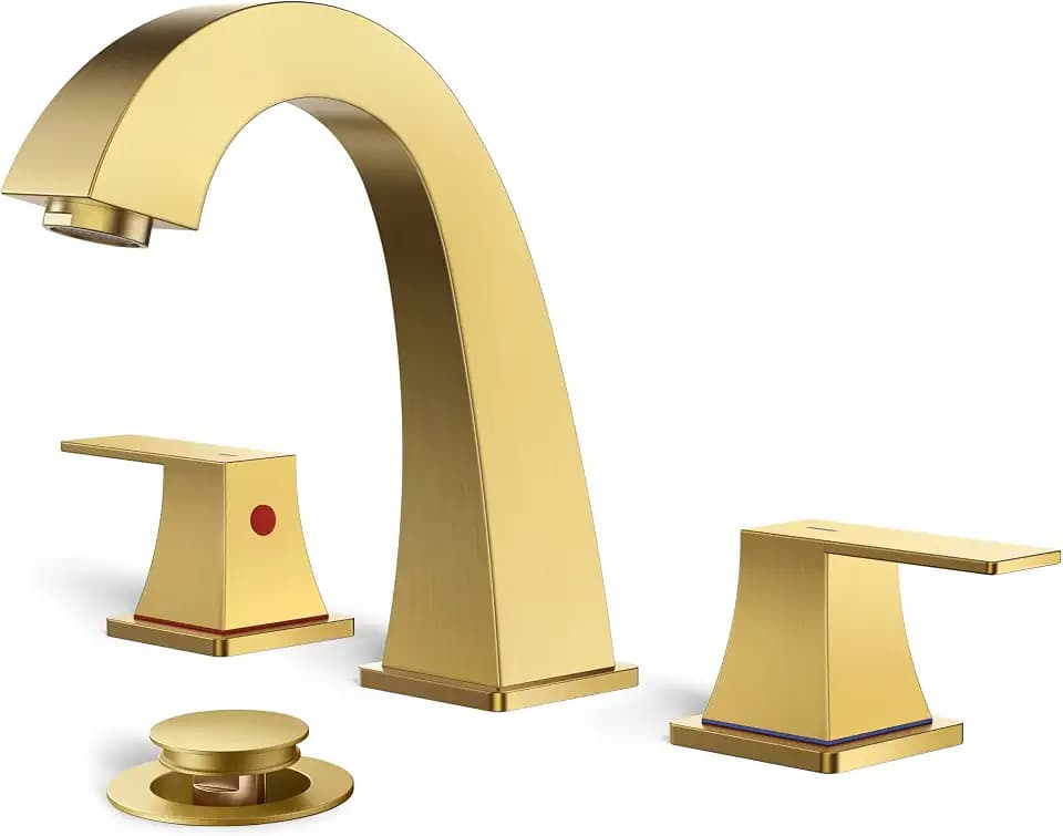 FORIOUS Brushed Gold Bathroom Faucet 3 Hole 8 Inch Widespread Two Handles
