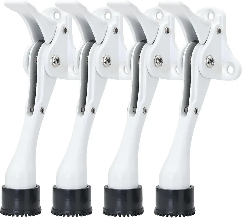 4 Pack Kickdown Door Stoppers 4 Inches, Heavy Duty Door Stoppers for Bottom of Door, Door Stop with One Touch and Soft Rubber Tips, White