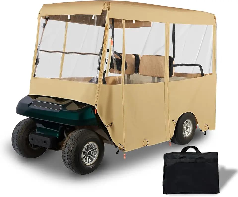 Tecoom Golf Cart Enclosure 2/4/6 Passenger, Golf Rain Cover 600D Waterproof Snowproof, Door Zippers, Clear Windows and Windproof Hooks, Universal Fit for EZGO, Yamaha, Club Car