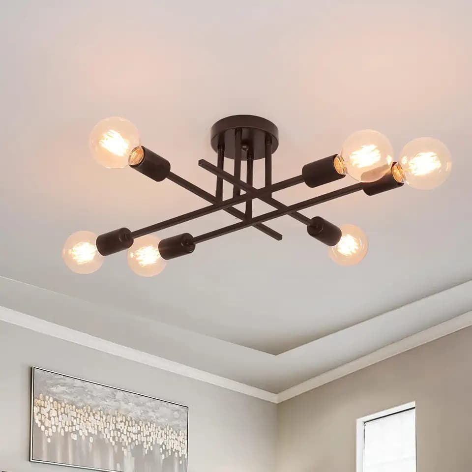 6-Light Semi Flush Mount Ceiling Light, Oil Rubbed Bronze Light Fixture