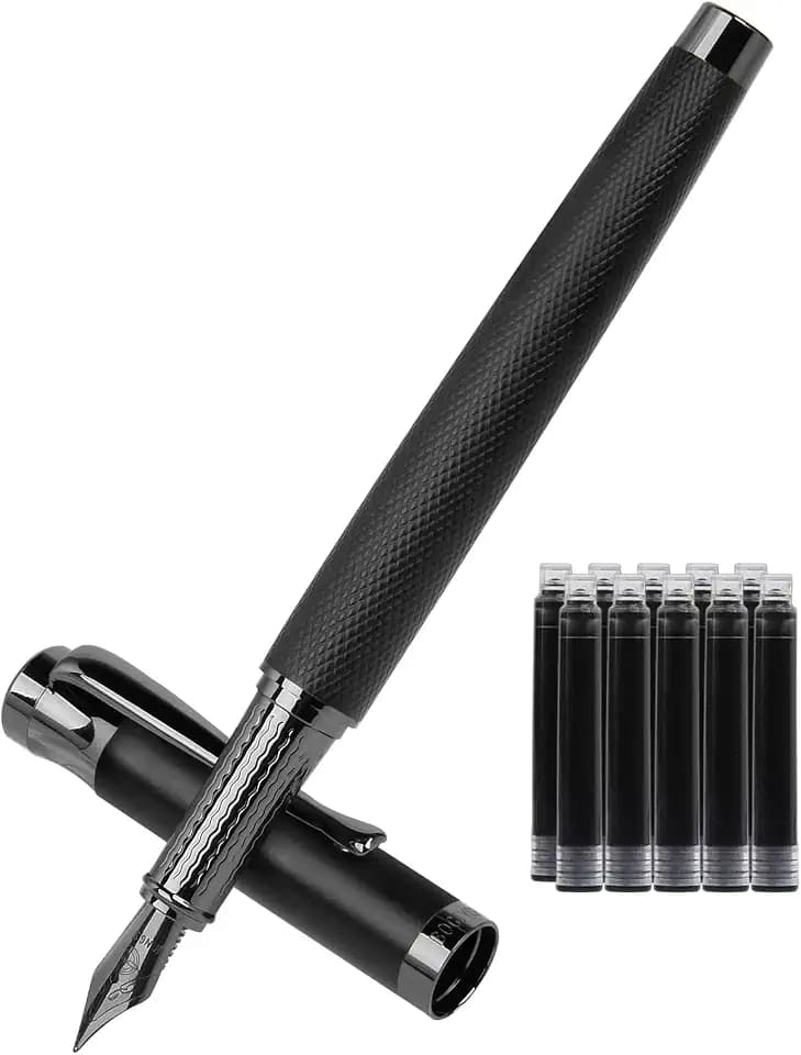 Luxury Fountain Pen Set,Ink Pen for Smooth Writing,Medium Nib,Includes 10 Ink Cartridges&Ink Converter,Best Pen Gift Case for Men & Women,fancy,Journaling,Executive Office pen-Black