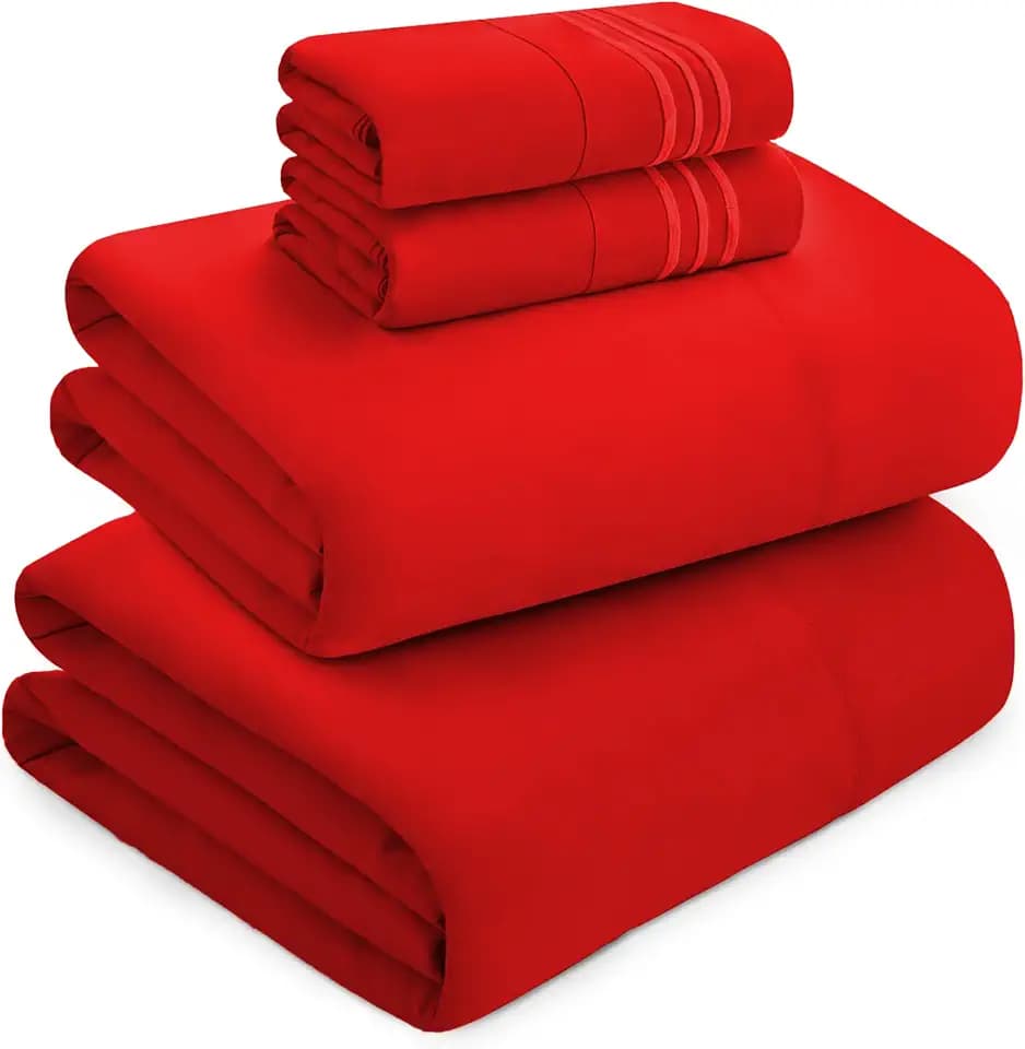 Mocassi Luxury Queen 4-Piece Sheet Set - 1800 Premium Hotel Quality - Easy-Fit, Wrinkle, Fade Resistant Bed Sheets and Pillowcases - All Around Elastic Fitted Sheet, Deep Pocket, Red
