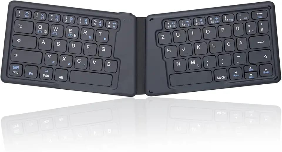 Perixx PERIBOARD-805 Ergo, Bluetooth 5.1 Faltbare ergonomische Tastatur, Ultra-dünnes tragbare Falt-Tastatur, Dunkelgrau, DE QWERTZ Layout