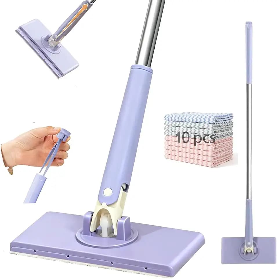2026 Upgraded Mini Mop, Zero Touch 360° Head, Automatic Cloth Changing Mini Mop with Hands Free Push Pull Handle, Retractable Disposable Dust Mops for Multi Cleaning (37.4in + 10*Cloth)