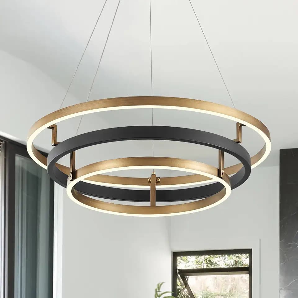 3 Ring LED Chandelier Modern Chandeliers Black Gold Brass Dimmable 24''