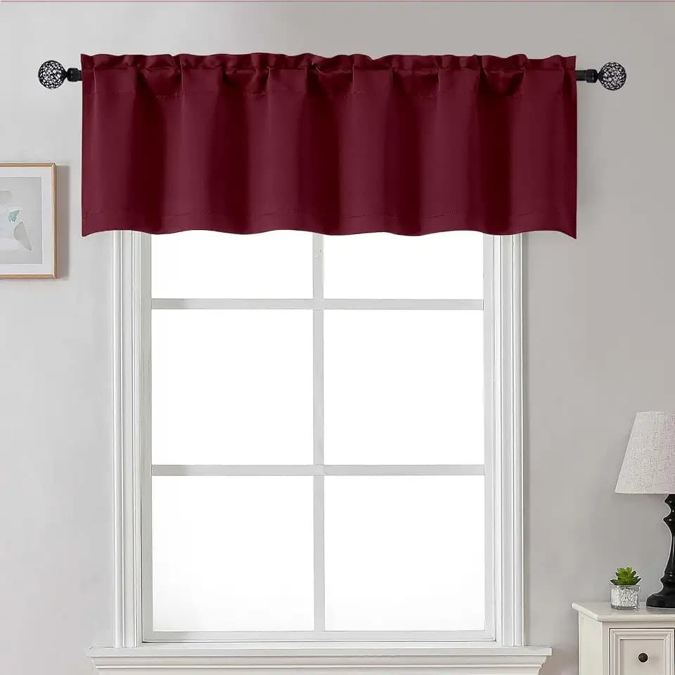 Gwine Burgundy Valance for Windows, Light Filtering Small Valance Kitchen Curtains for Living Room Bathroom Basement, Modern Farmhouse Rod Pocket Window Treatment, 60" Wx14 L, 1 Piece, Burgundy