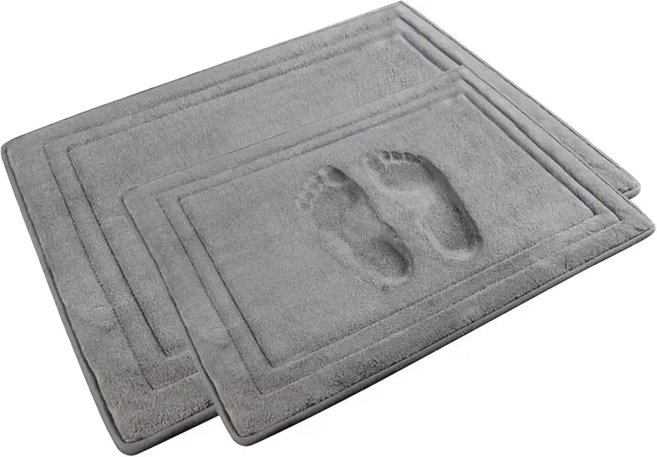 Memory Foam Bath Mat Grey Bathroom Rug Set of 2 Non-Slip Washable Bathmat