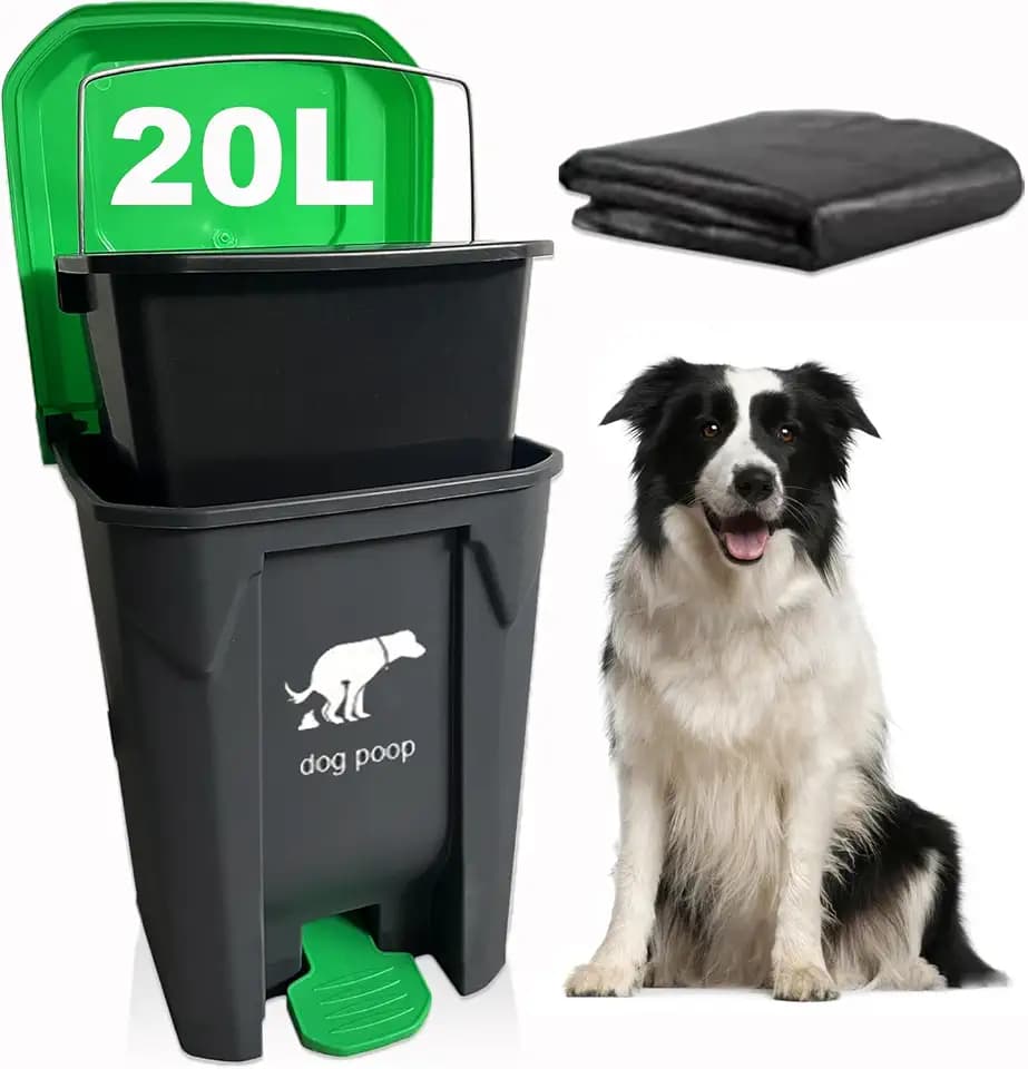 20L/5Gallon Dog Poop Trash Can Outside - Hands-Free Pedal Pet Waste Bin