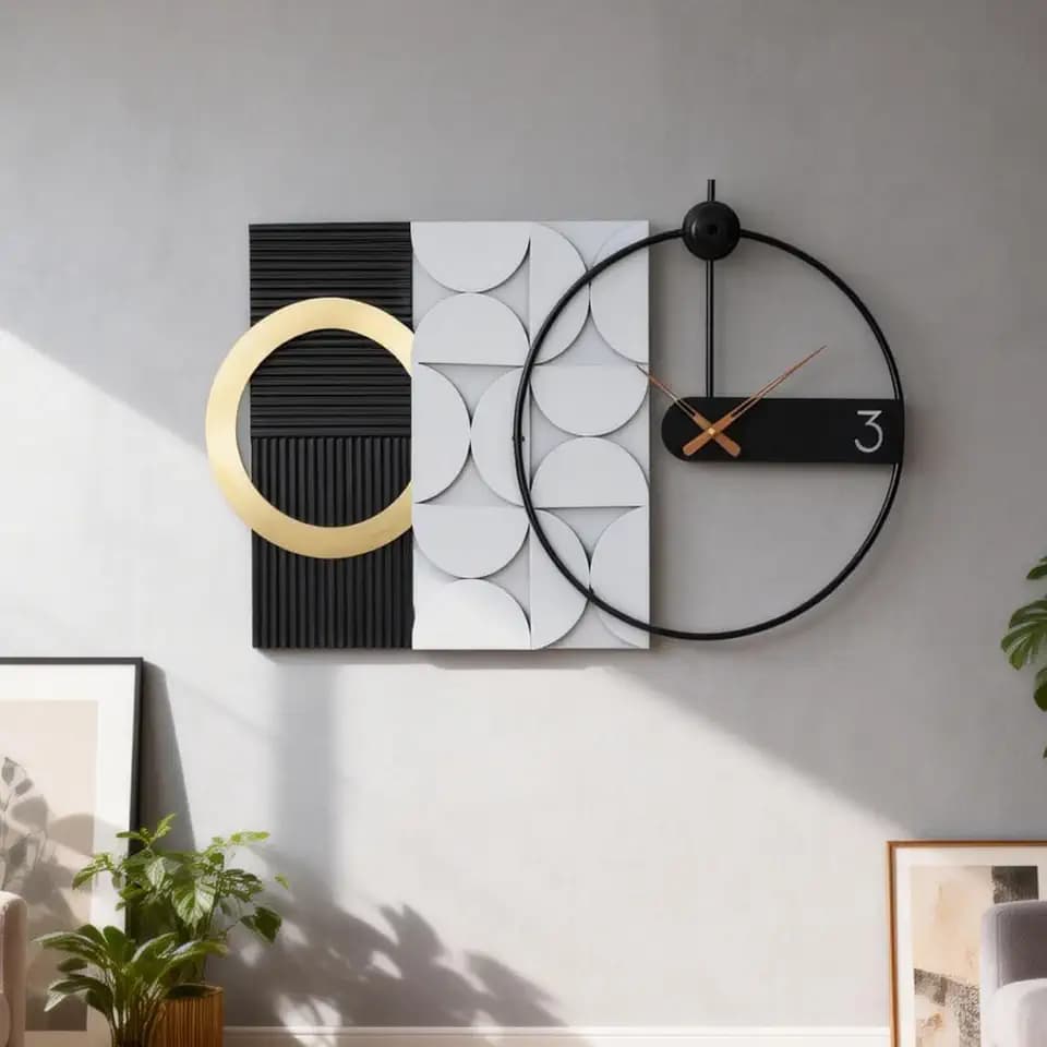 Silent Geometric Metal Decor Wall Clock for Living Room Office