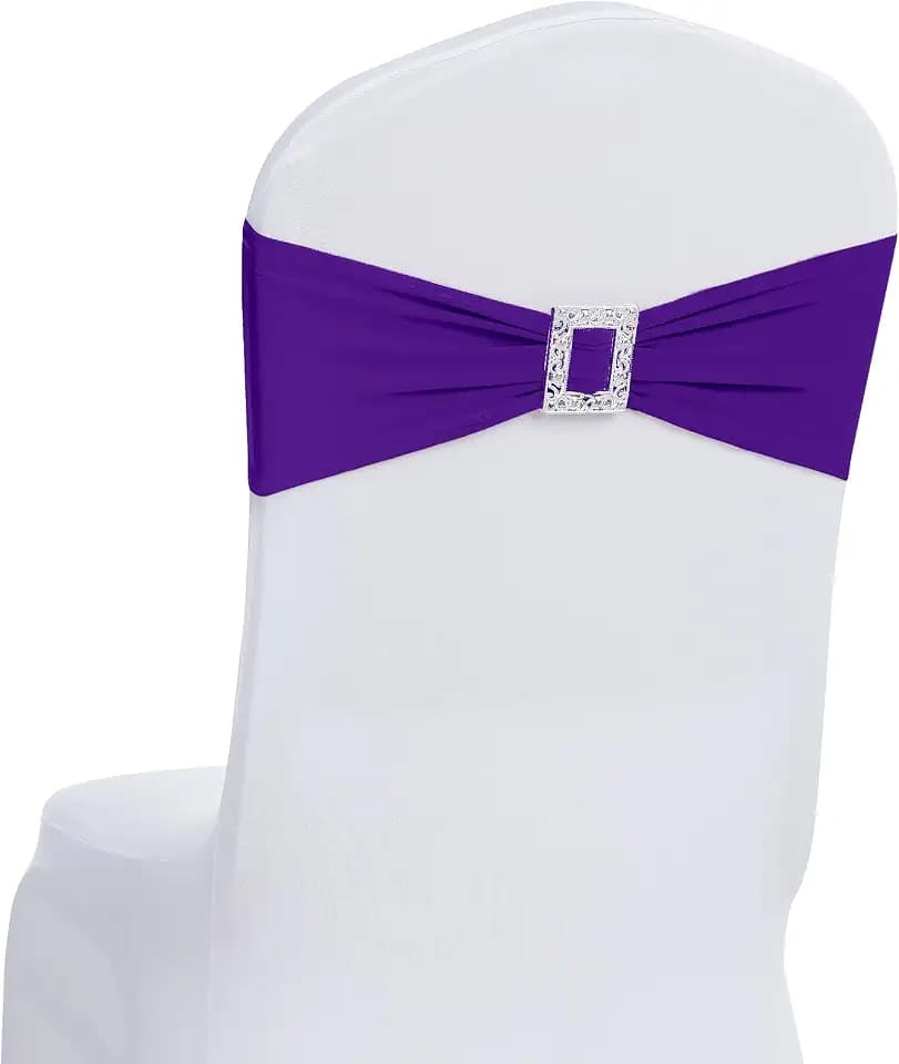 Joccun 120 PCS Spandex Chair Sashes Bows Stretch Chair Cover Band with Buckle Slider Universal Elastic Chair Ties for Wedding Banquet Party Event Decoration (Purple)