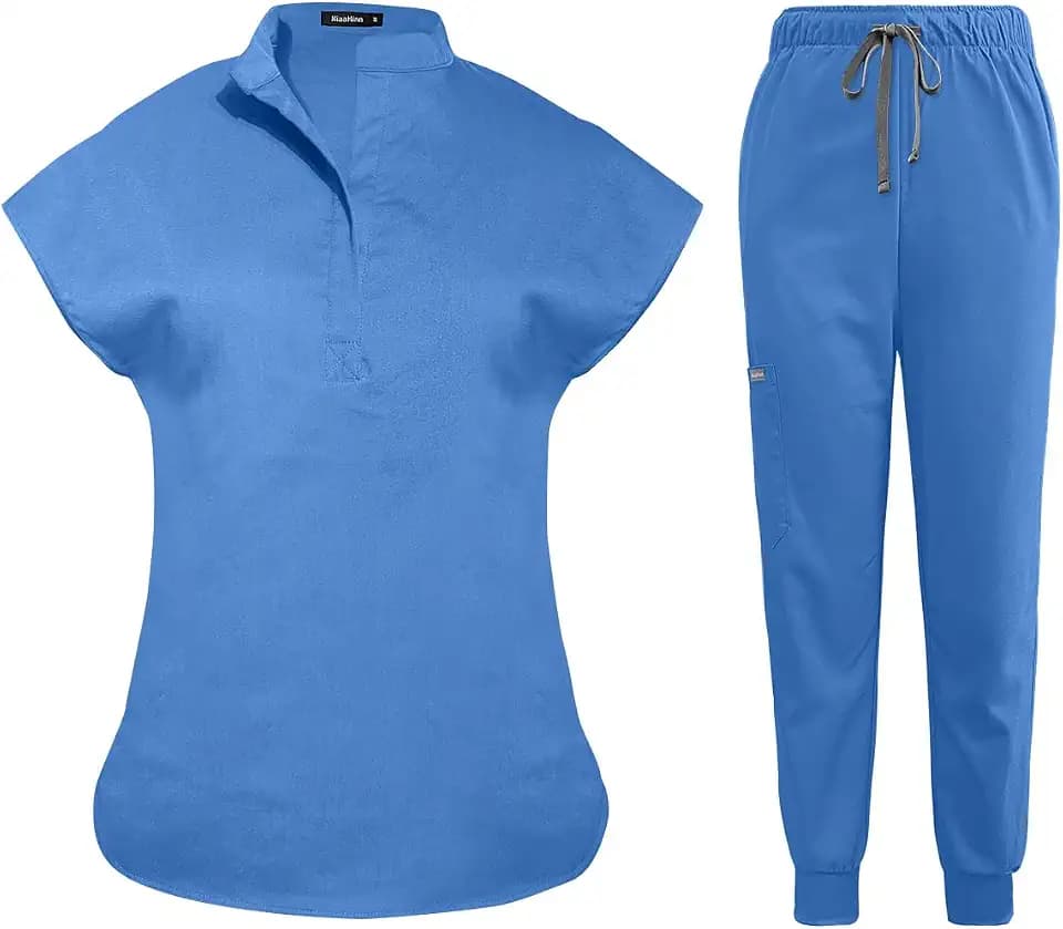 niaahinn Scrubs Set for Women Nurse Uniform Jogger Suit Stretch Top & Pants with Multi Pocket for Nurse Esthetician Workwear