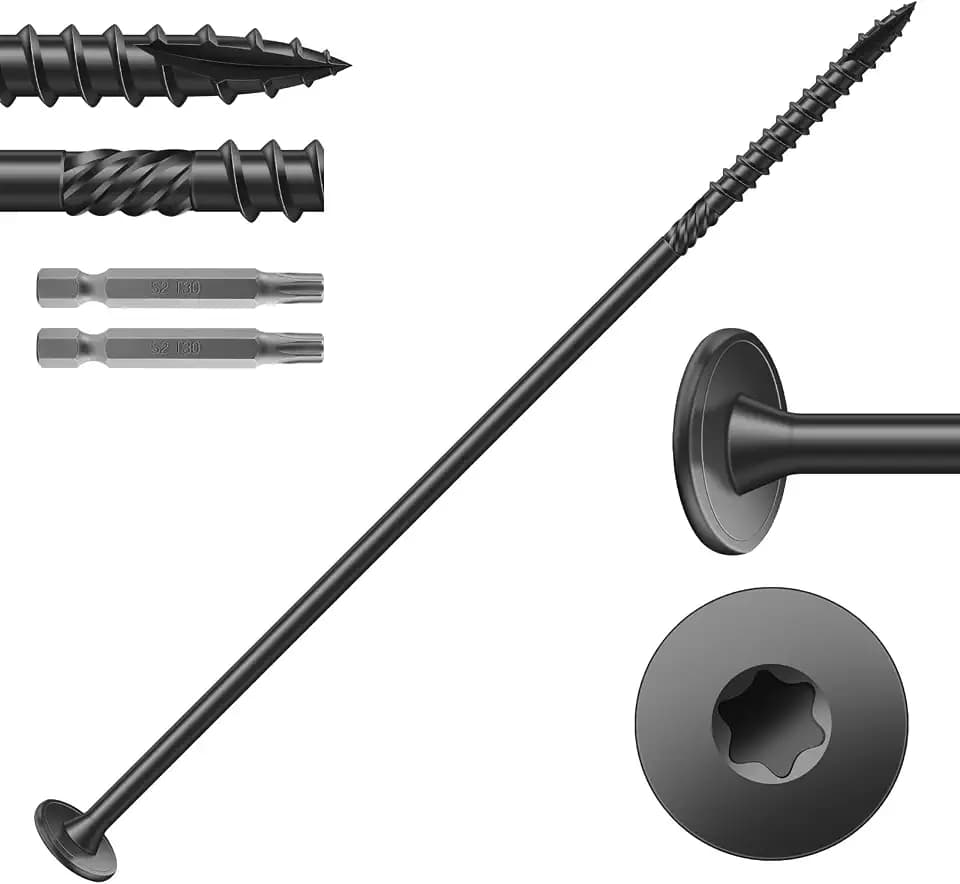 #14 x 8 Inch Outdoor Structural Wood Deck Screws (145Pcs/10lb), Carbon Steel, Black, Flat Head, Rust Resistant Epoxy Coated, T30 Star Bit