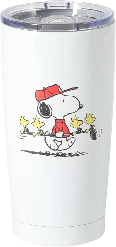 Peanuts Snoopy Stay Chill 17 oz Insulated Stainless Steel Tumbler with Lid, Double Wall Thermal Drink Cup for Hot & Cold Beverages, White, Sporty Snoopy