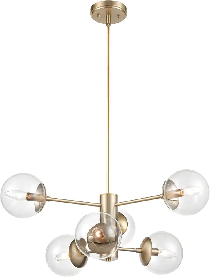 ML Lighting 8156-MG Contemporary Six Light Chandelier from Avell Collection, Champ, Gld Leaf Finish, Modern Gold