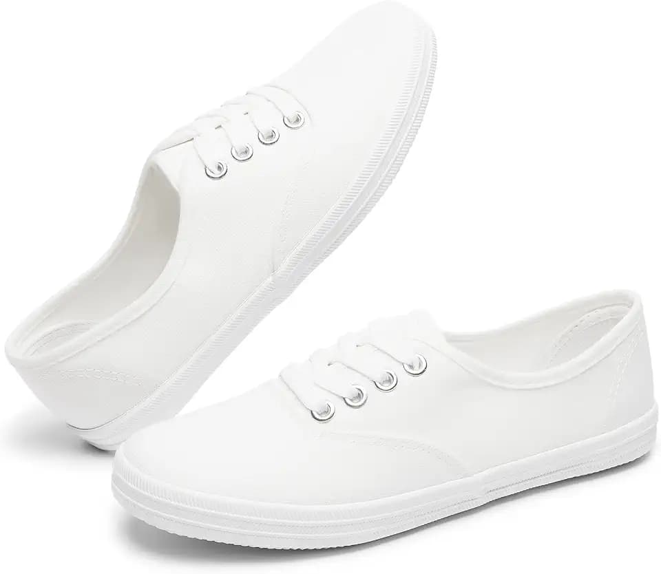 TUOPIN Womens White Canvas Sneakers Low Top Lace-up Casual Tennis Shoes