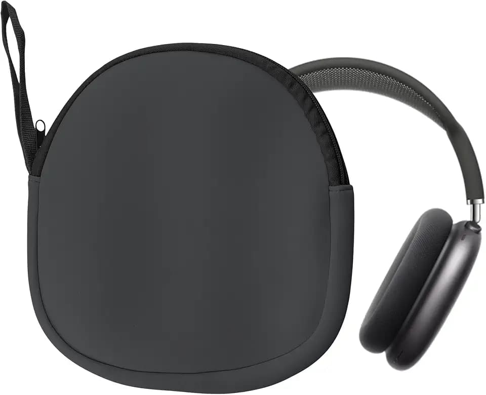 kwmobile Neopren Kopfhörer Tasche kompatibel mit Apple AirPods Max/AirPods Max 2 Hülle - Headset Case mit Handschlaufe und Innentasche - Dunkelgrau